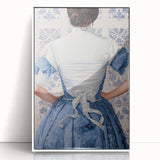 Maximalist Wall Art – Elegant Back View of Woman in Blue Floral Dress