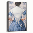 Maximalist Wall Art – Elegant Back View of Woman in Blue Floral Dress