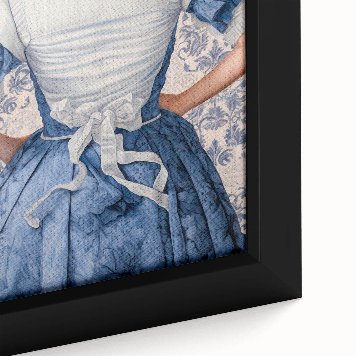 Maximalist Wall Art – Elegant Back View of Woman in Blue Floral Dress