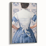 Maximalist Wall Art – Elegant Back View of Woman in Blue Floral Dress