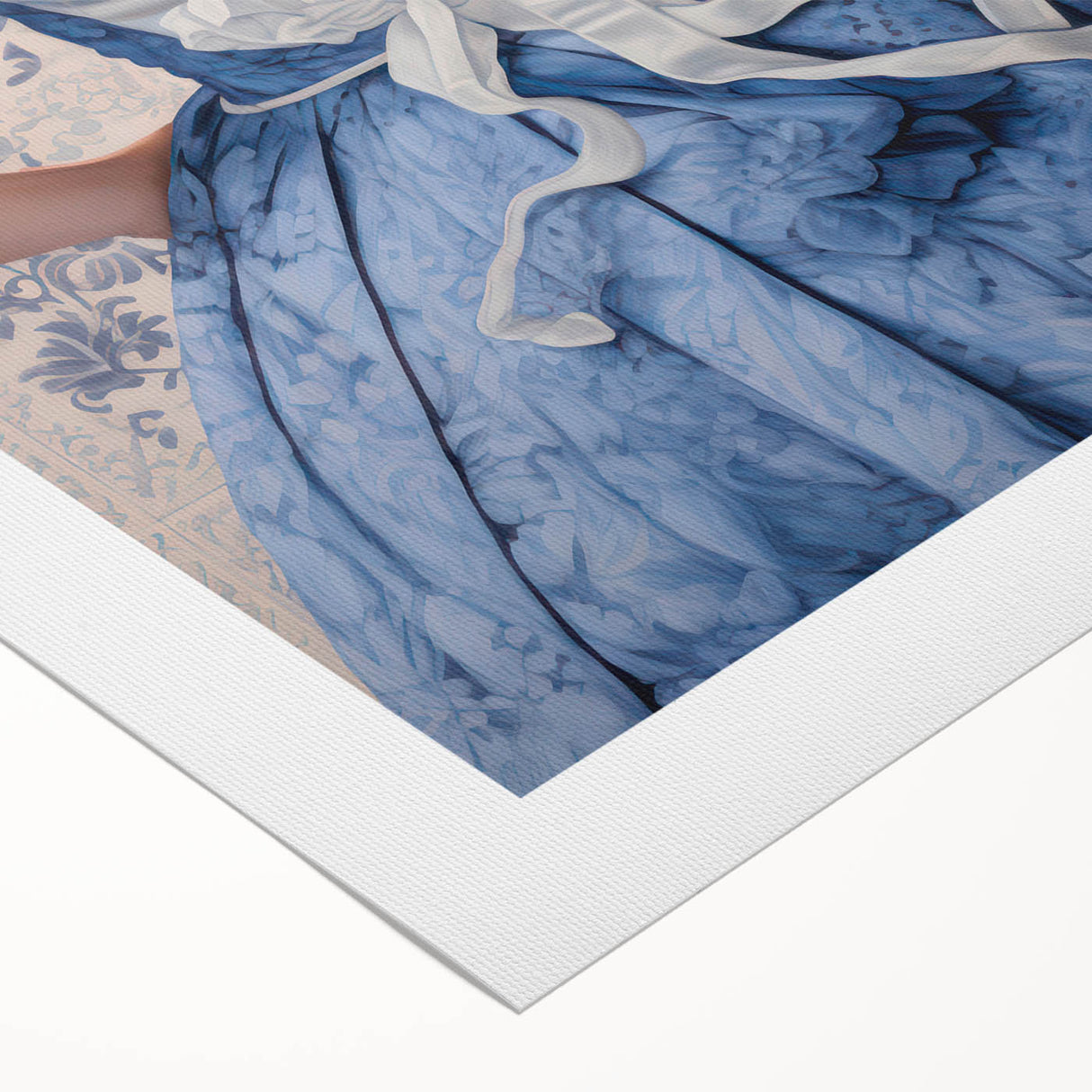 Maximalist Wall Art – Elegant Back View of Woman in Blue Floral Dress