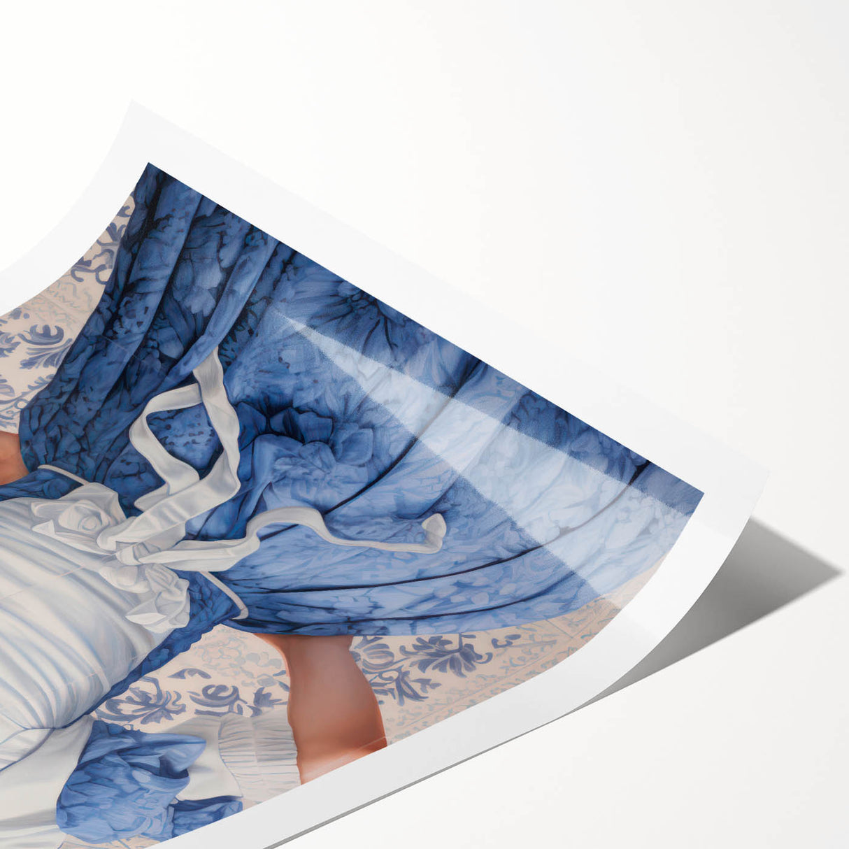 Maximalist Wall Art – Elegant Back View of Woman in Blue Floral Dress