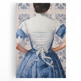 Maximalist Wall Art – Elegant Back View of Woman in Blue Floral Dress