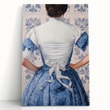 Maximalist Wall Art – Elegant Back View of Woman in Blue Floral Dress
