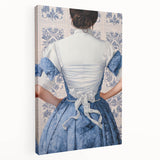 Maximalist Wall Art – Elegant Back View of Woman in Blue Floral Dress