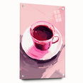 Maximalist Wall Art – Bold Pink Coffee Cup Painting for Eclectic Decor