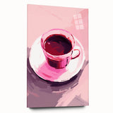 Maximalist Wall Art – Bold Pink Coffee Cup Painting for Eclectic Decor
