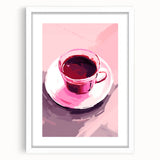 Maximalist Wall Art – Bold Pink Coffee Cup Painting for Eclectic Decor