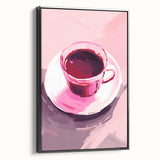 Maximalist Wall Art – Bold Pink Coffee Cup Painting for Eclectic Decor