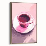 Maximalist Wall Art – Bold Pink Coffee Cup Painting for Eclectic Decor