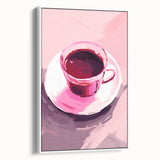 Maximalist Wall Art – Bold Pink Coffee Cup Painting for Eclectic Decor