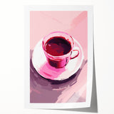 Maximalist Wall Art – Bold Pink Coffee Cup Painting for Eclectic Decor
