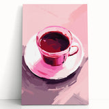 Maximalist Wall Art – Bold Pink Coffee Cup Painting for Eclectic Decor