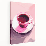 Maximalist Wall Art – Bold Pink Coffee Cup Painting for Eclectic Decor
