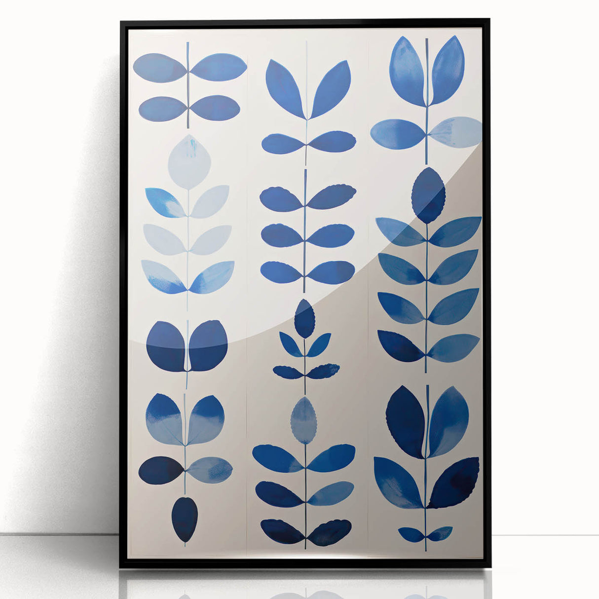 Maximalist Wall Art - Bold Blue Leaf Print for Eclectic Home Decor