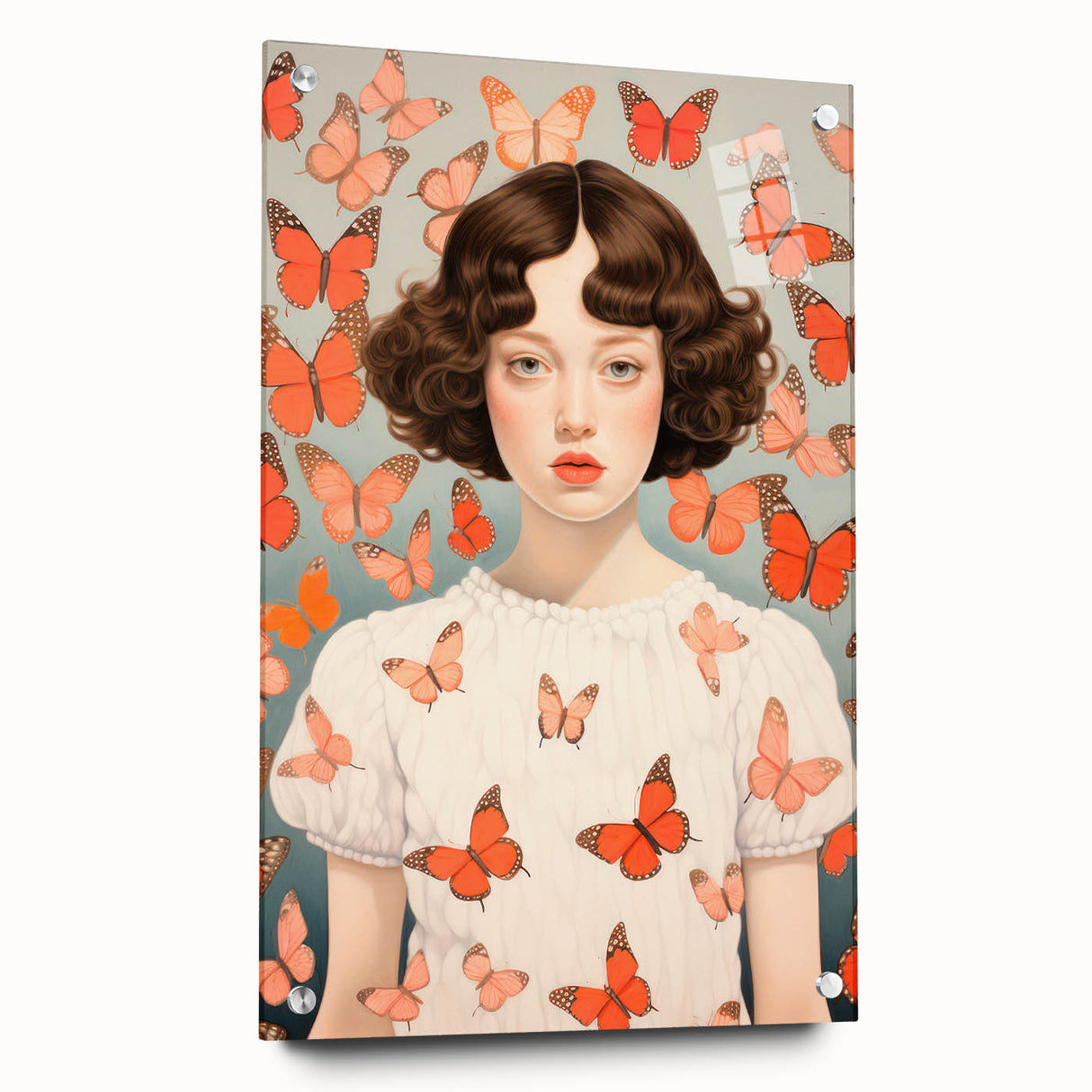 Maximalist Wall Art - Bold Portrait with Butterflies for Eclectic Decor