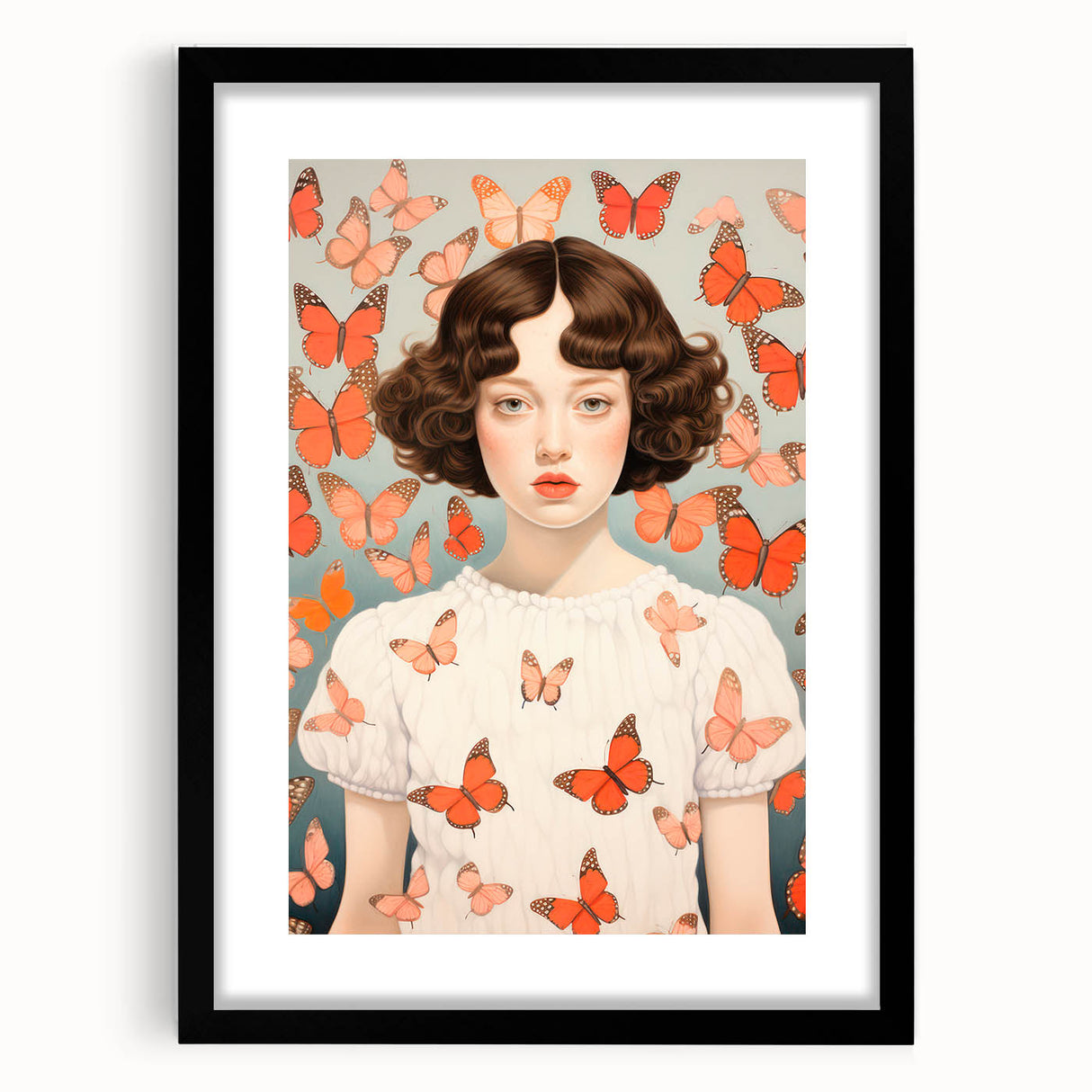 Maximalist Wall Art - Bold Portrait with Butterflies for Eclectic Decor