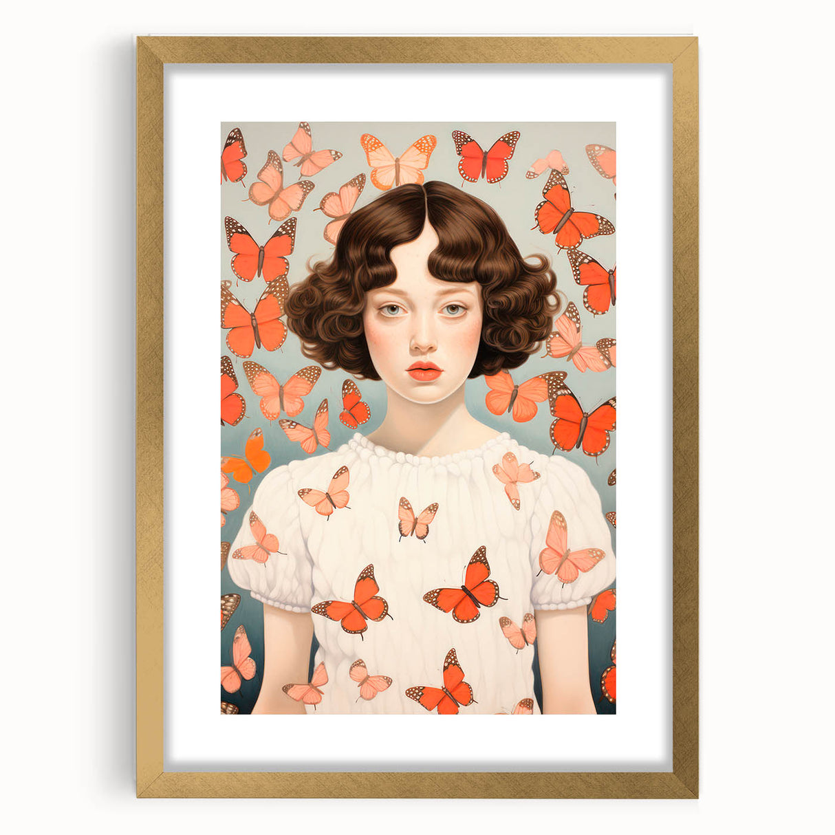 Maximalist Wall Art - Bold Portrait with Butterflies for Eclectic Decor