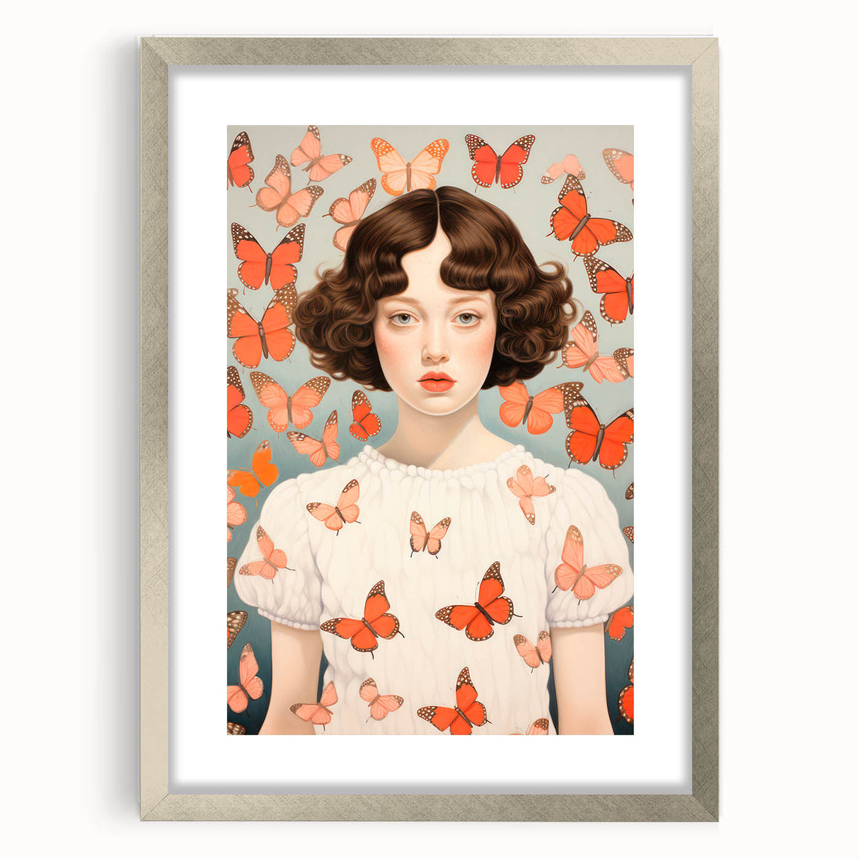 Maximalist Wall Art - Bold Portrait with Butterflies for Eclectic Decor