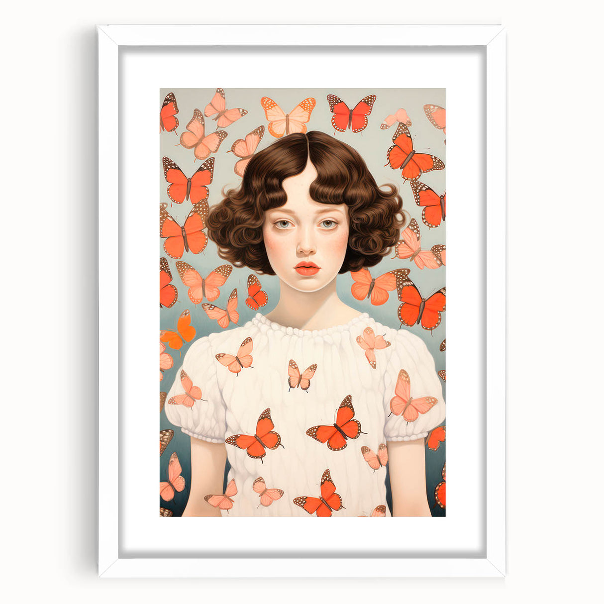 Maximalist Wall Art - Bold Portrait with Butterflies for Eclectic Decor