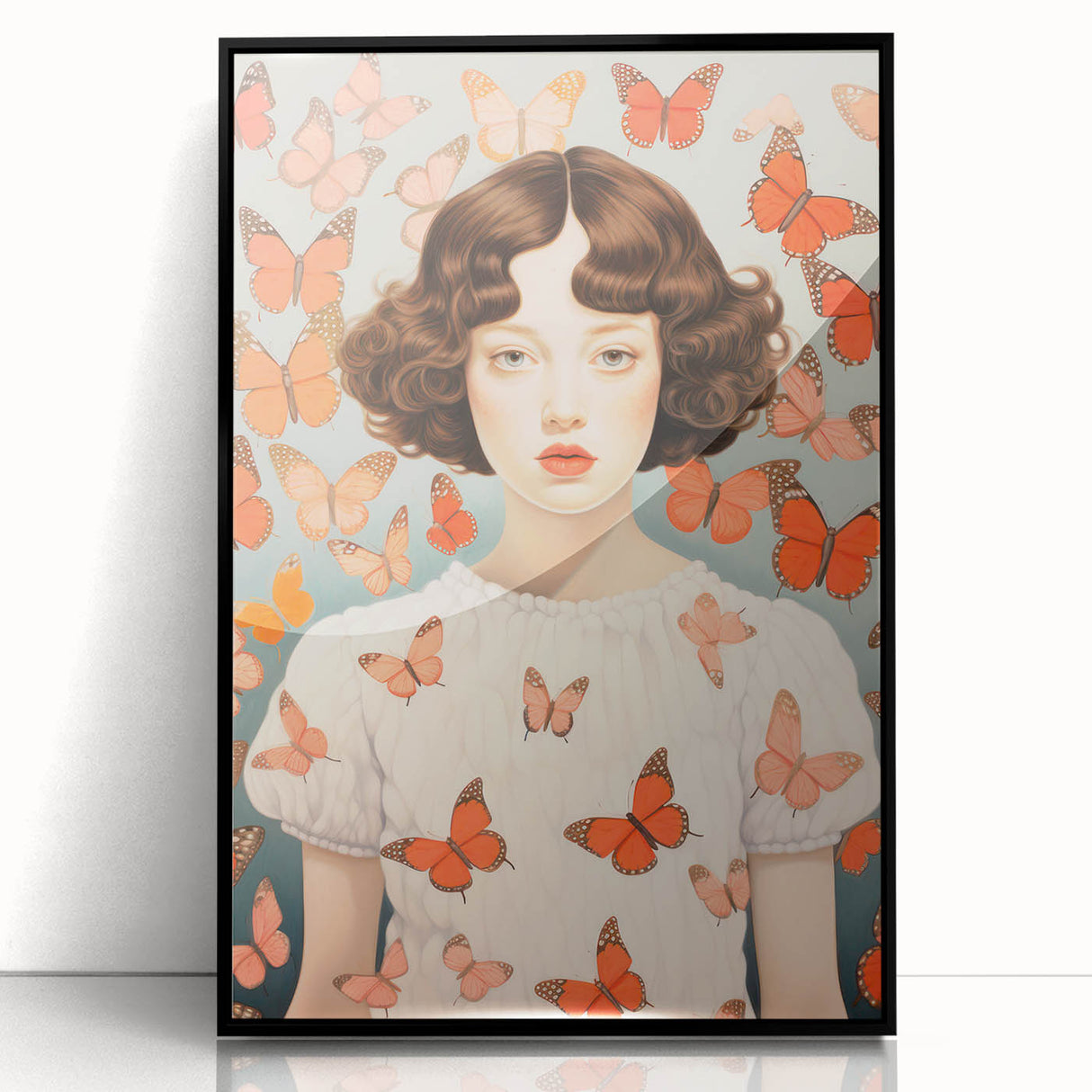 Maximalist Wall Art - Bold Portrait with Butterflies for Eclectic Decor