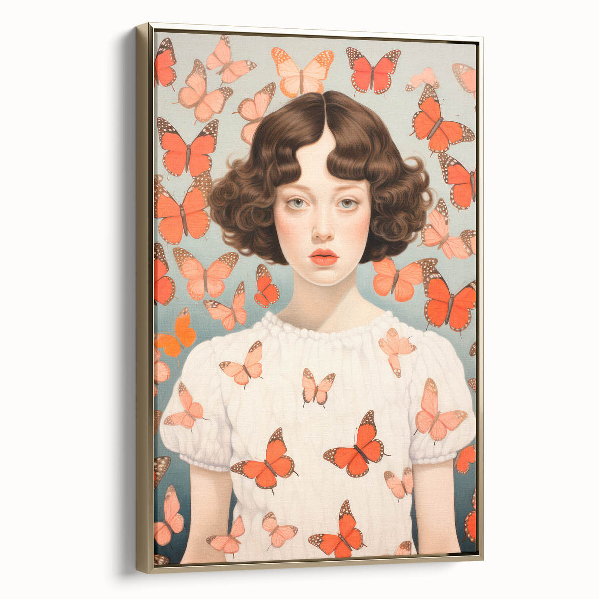 Maximalist Wall Art - Bold Portrait with Butterflies for Eclectic Decor