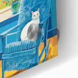 Maximalist Wall Art - Cozy Seaside Scene with Cat - Vibrant Decor Piece