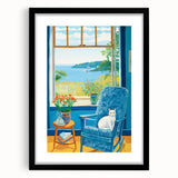 Maximalist Wall Art - Cozy Seaside Scene with Cat - Vibrant Decor Piece