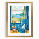 Maximalist Wall Art - Cozy Seaside Scene with Cat - Vibrant Decor Piece