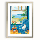 Maximalist Wall Art - Cozy Seaside Scene with Cat - Vibrant Decor Piece