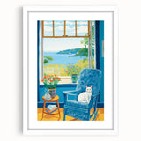 Maximalist Wall Art - Cozy Seaside Scene with Cat - Vibrant Decor Piece