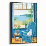 Maximalist Wall Art - Cozy Seaside Scene with Cat - Vibrant Decor Piece