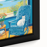 Maximalist Wall Art - Cozy Seaside Scene with Cat - Vibrant Decor Piece
