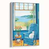 Maximalist Wall Art - Cozy Seaside Scene with Cat - Vibrant Decor Piece