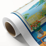 Maximalist Wall Art - Cozy Seaside Scene with Cat - Vibrant Decor Piece