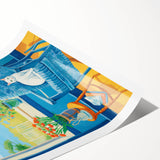 Maximalist Wall Art - Cozy Seaside Scene with Cat - Vibrant Decor Piece