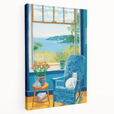 Maximalist Wall Art - Cozy Seaside Scene with Cat - Vibrant Decor Piece