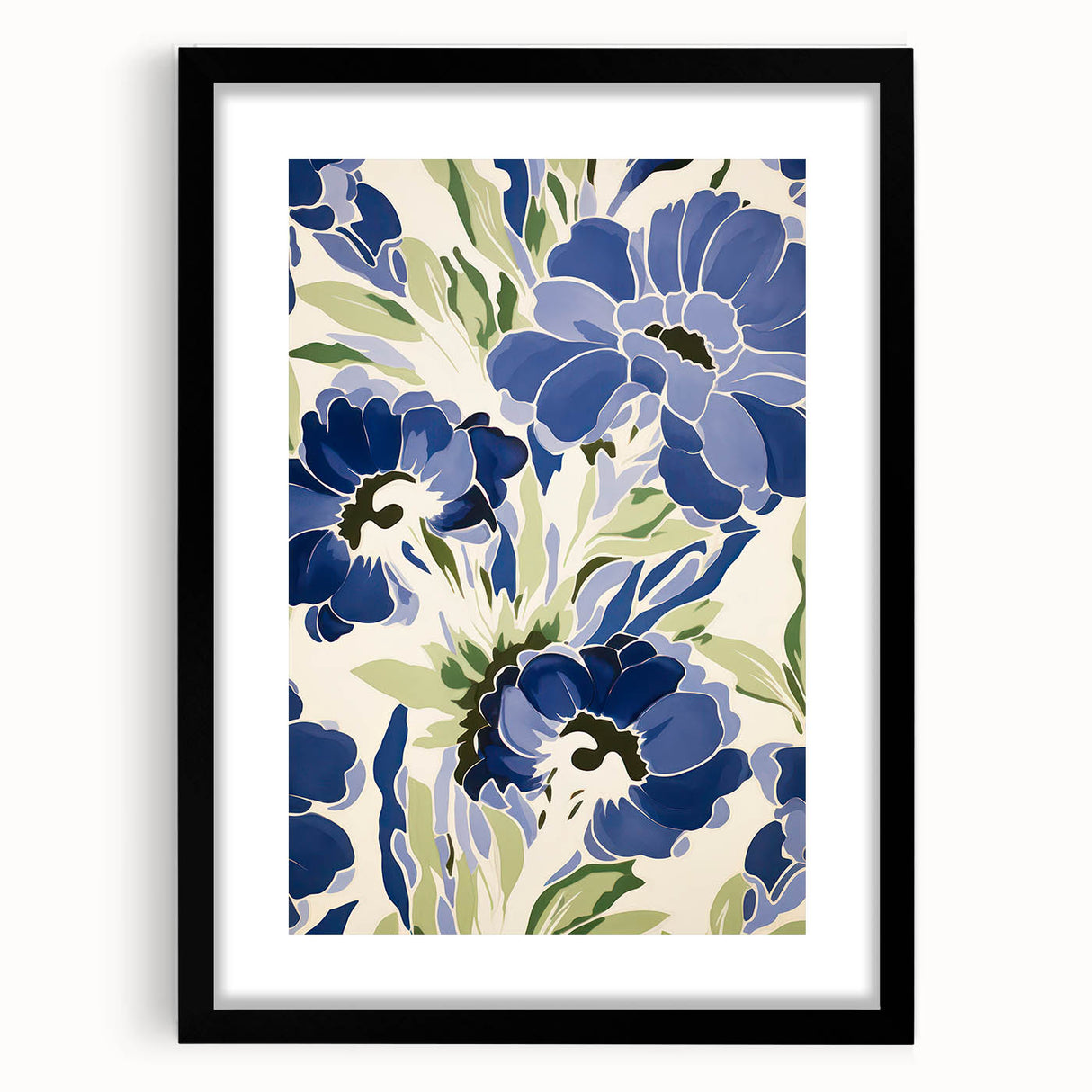 Maximalist Wall Art - Bold Blue Floral Print for Eclectic Home Decor