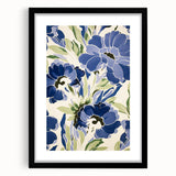 Maximalist Wall Art - Bold Blue Floral Print for Eclectic Home Decor
