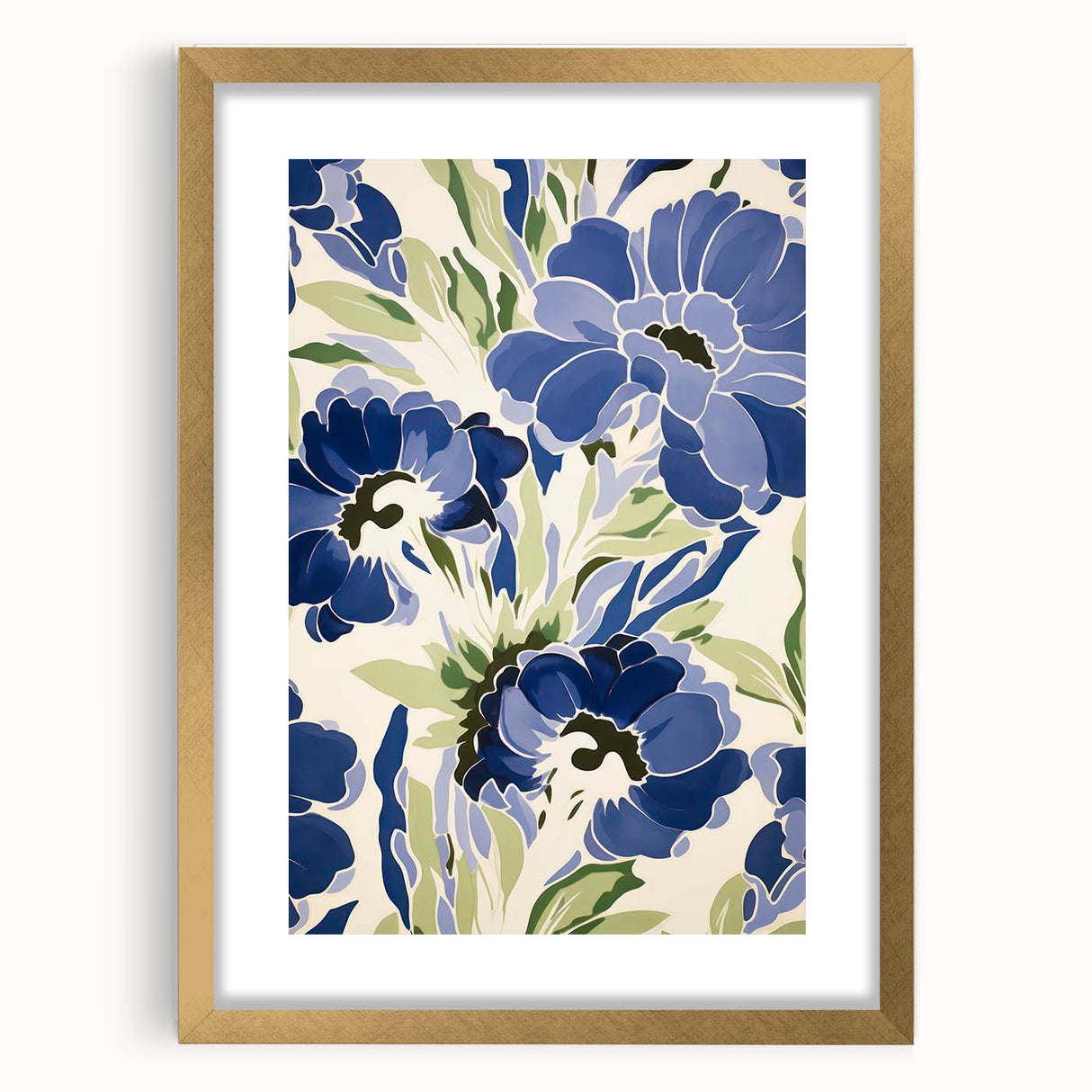 Maximalist Wall Art - Bold Blue Floral Print for Eclectic Home Decor