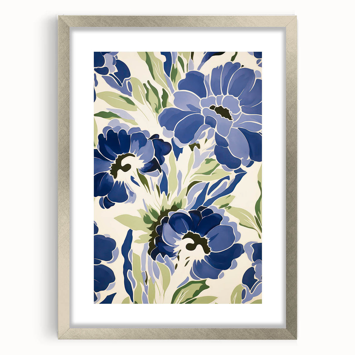 Maximalist Wall Art - Bold Blue Floral Print for Eclectic Home Decor