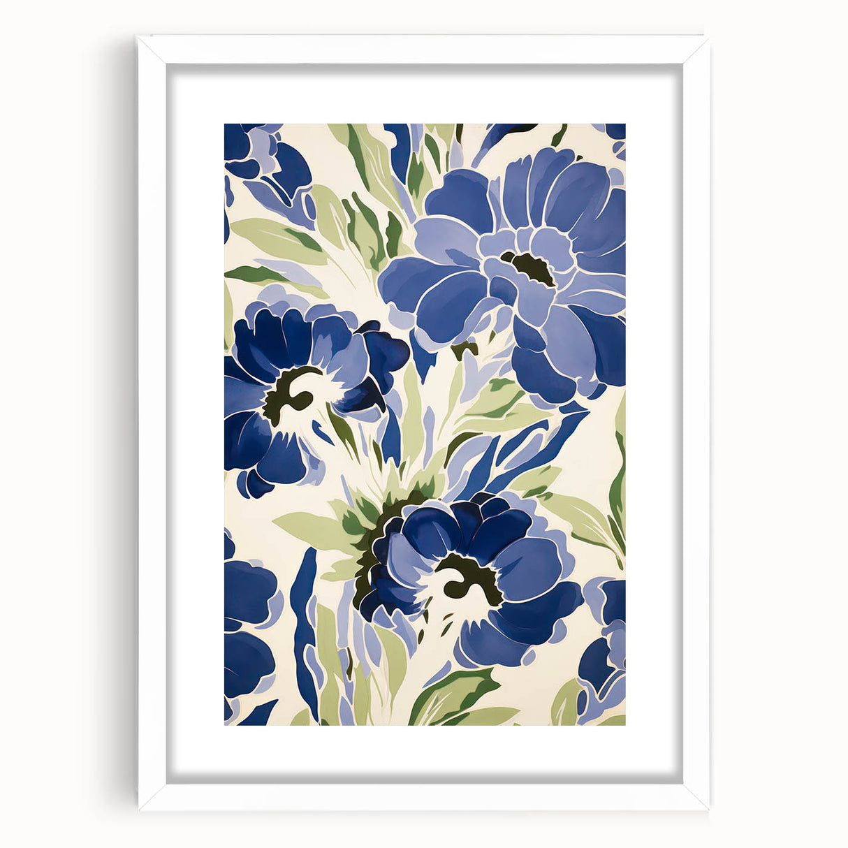Maximalist Wall Art - Bold Blue Floral Print for Eclectic Home Decor