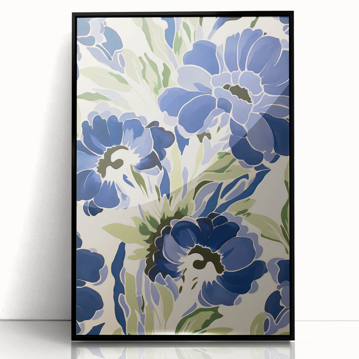Maximalist Wall Art - Bold Blue Floral Print for Eclectic Home Decor