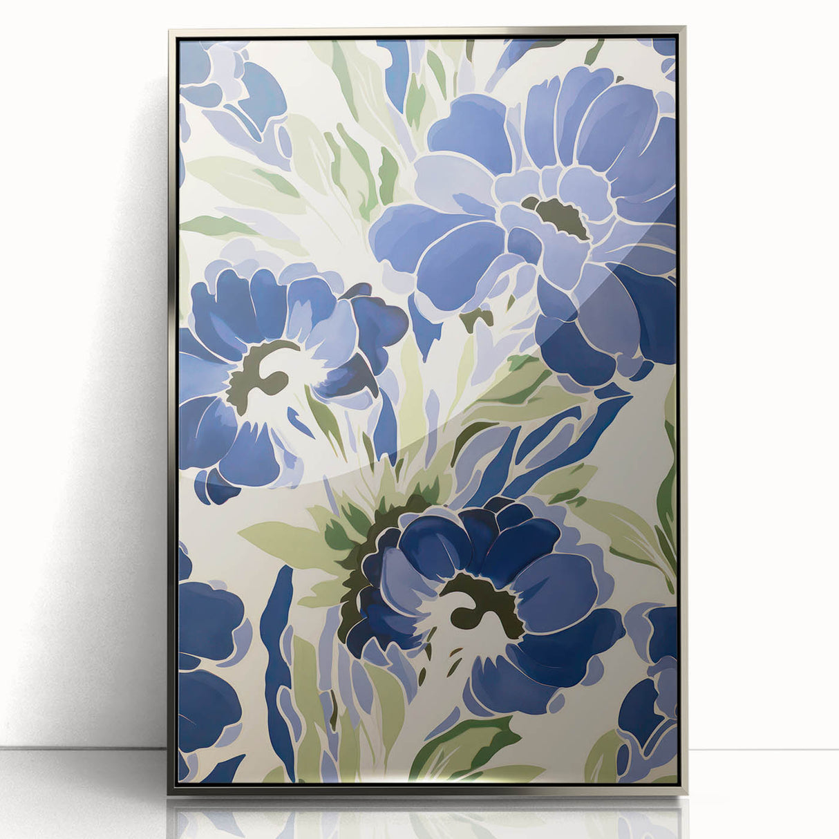 Maximalist Wall Art - Bold Blue Floral Print for Eclectic Home Decor