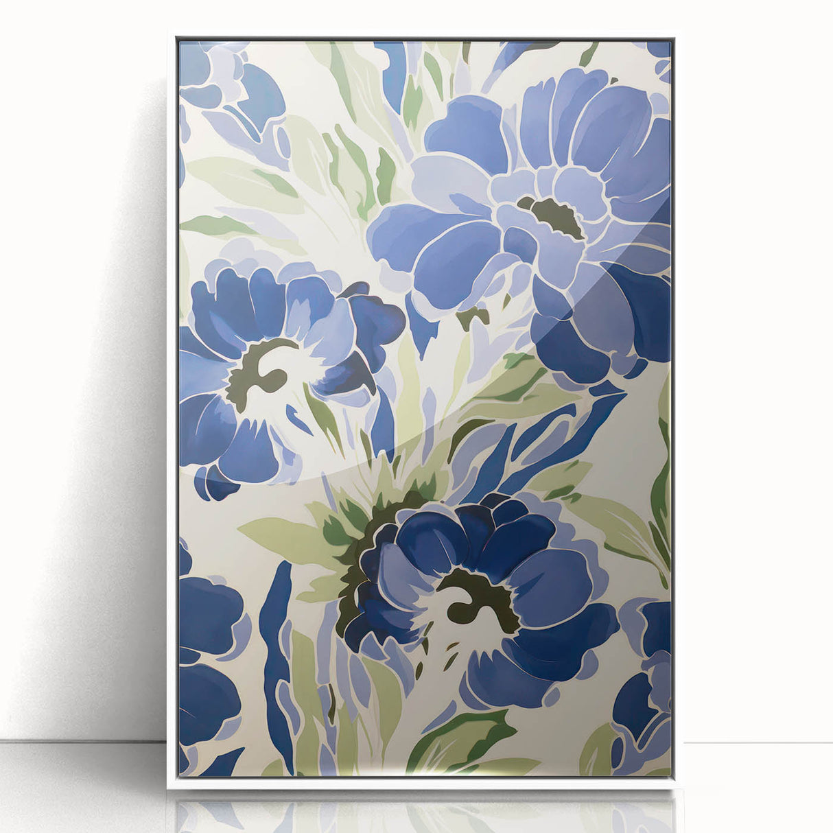 Maximalist Wall Art - Bold Blue Floral Print for Eclectic Home Decor
