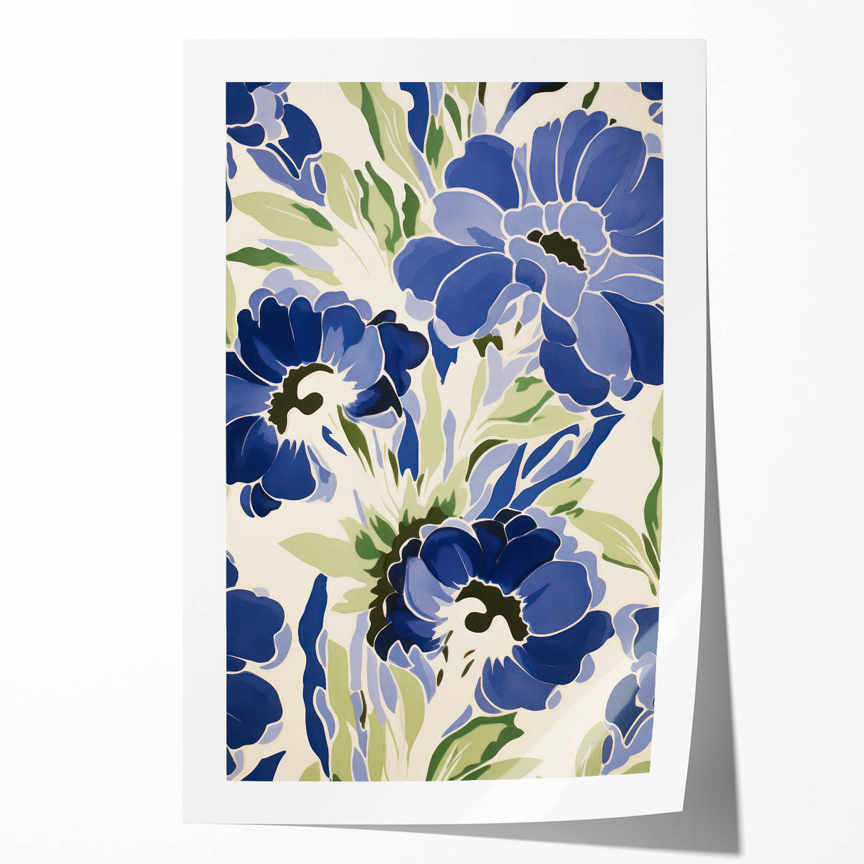 Maximalist Wall Art - Bold Blue Floral Print for Eclectic Home Decor