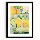 Maximalist Wall Art - Whimsical Cat on Sofa Print for Eclectic Decor