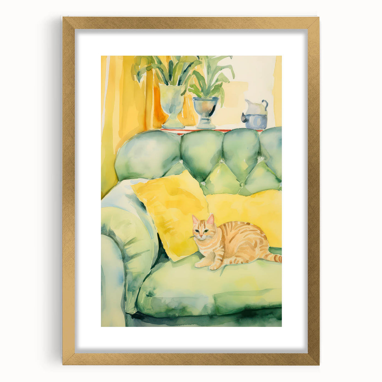 Maximalist Wall Art - Whimsical Cat on Sofa Print for Eclectic Decor
