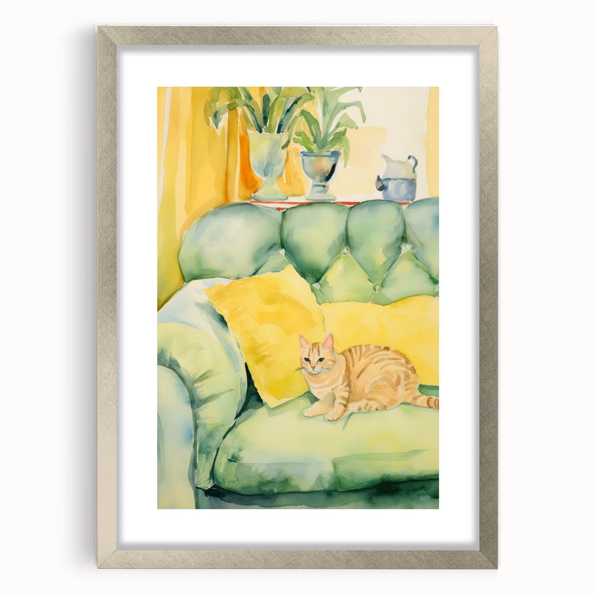 Maximalist Wall Art - Whimsical Cat on Sofa Print for Eclectic Decor