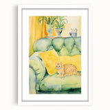 Maximalist Wall Art - Whimsical Cat on Sofa Print for Eclectic Decor